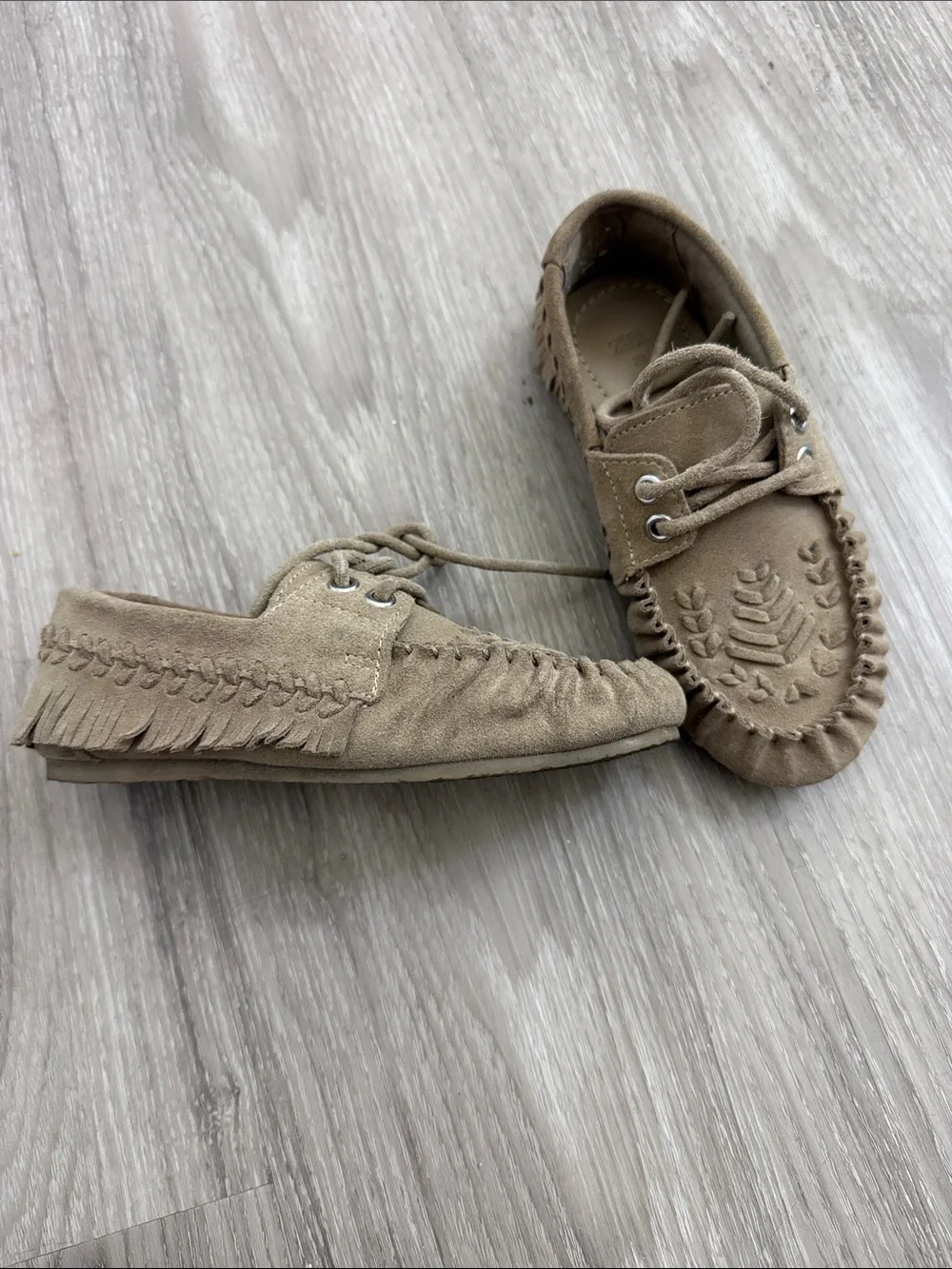 Zara Kids Suede Moccasin Lace-Up Shoes in Beige